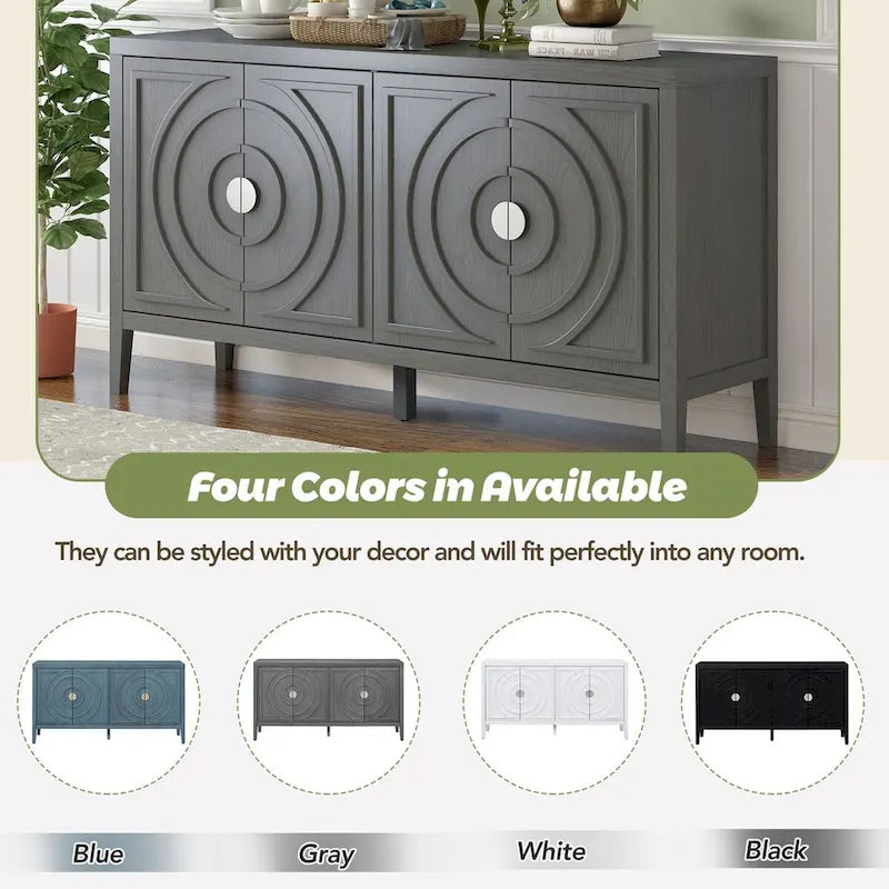 Retro Sideboard Doors with Circular Groove Design Round Metal Door Handle - 60L x 16W x 32H