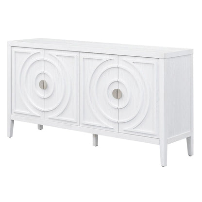 Retro Sideboard Doors with Circular Groove Design Round Metal Door Handle - 60L x 16W x 32H