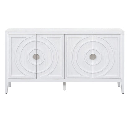 Retro Sideboard Doors with Circular Groove Design Round Metal Door Handle - 60L x 16W x 32H