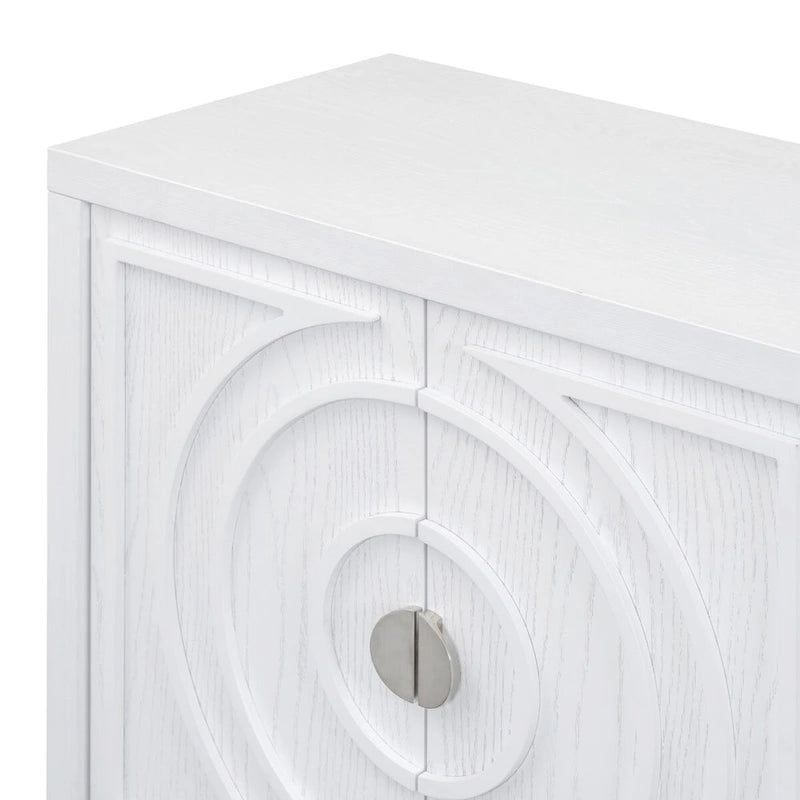 Retro Sideboard Doors with Circular Groove Design Round Metal Door Handle - 60L x 16W x 32H