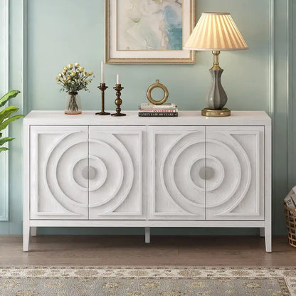 Retro Sideboard Doors with Circular Groove Design Round Metal Door Handle - 60L x 16W x 32H