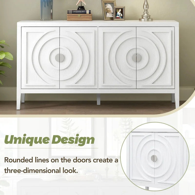 Retro Sideboard Doors with Circular Groove Design Round Metal Door Handle - 60L x 16W x 32H