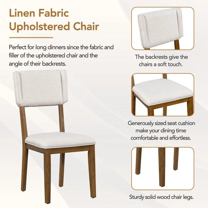 Rustic 5-piece Dining Table Set with 4 Upholstered Chairs, 59-inch Rectangular Dining Table with Trestle Table Base