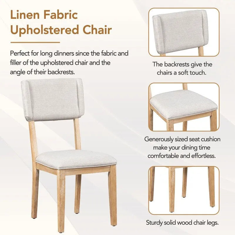 Rustic 5-piece Dining Table Set with 4 Upholstered Chairs, 59-inch Rectangular Dining Table with Trestle Table Base