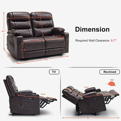MCombo Electric Power Loveseat Recliner, Power Reclining Sofa with Heat and Vibration, USB Ports, Cup Holders PR622
