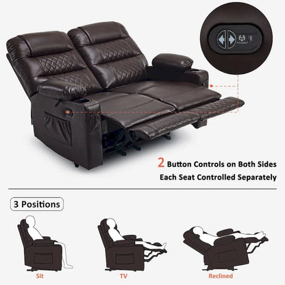 MCombo Electric Power Loveseat Recliner, Power Reclining Sofa with Heat and Vibration, USB Ports, Cup Holders PR622