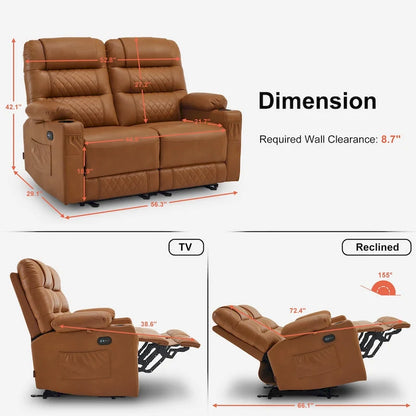 MCombo Electric Power Loveseat Recliner, Power Reclining Sofa with Heat and Vibration, USB Ports, Cup Holders PR622
