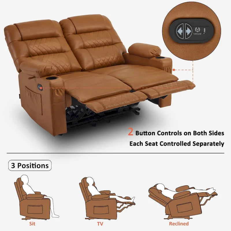 MCombo Electric Power Loveseat Recliner, Power Reclining Sofa with Heat and Vibration, USB Ports, Cup Holders PR622