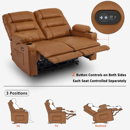 MCombo Electric Power Loveseat Recliner, Power Reclining Sofa with Heat and Vibration, USB Ports, Cup Holders PR622