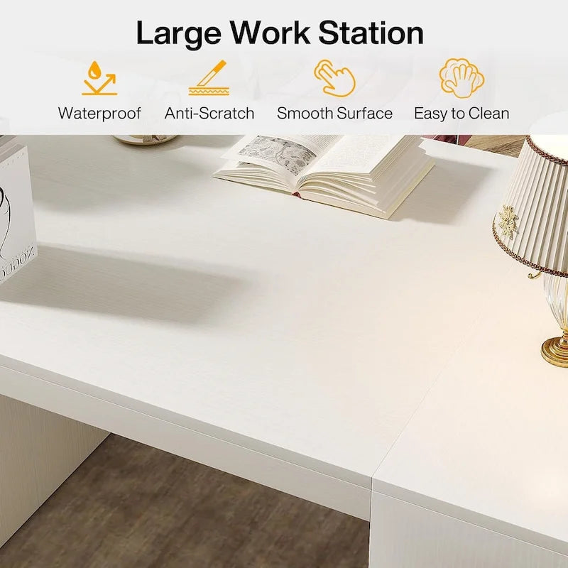 62 Inches Computer Executive Desk, Large Office Desk with Shelves Writing Desk