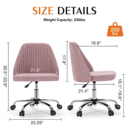 Armless Home Office Desk Chair with Wheels Adjustable Swivel Task Computer Vanity Chair for Small Spaces