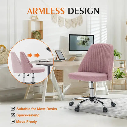 Armless Home Office Desk Chair with Wheels Adjustable Swivel Task Computer Vanity Chair for Small Spaces