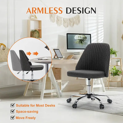 Armless Home Office Desk Chair with Wheels Adjustable Swivel Task Computer Vanity Chair for Small Spaces