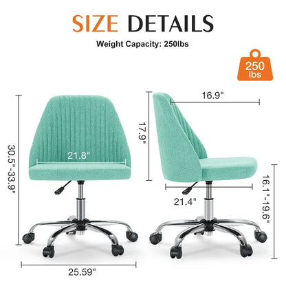 Armless Home Office Desk Chair with Wheels Adjustable Swivel Task Computer Vanity Chair for Small Spaces