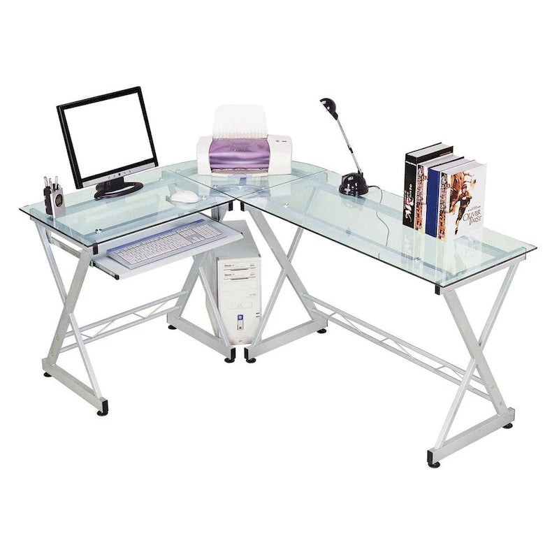 Deluxe Tempered Glass L-shaped Computer Desk