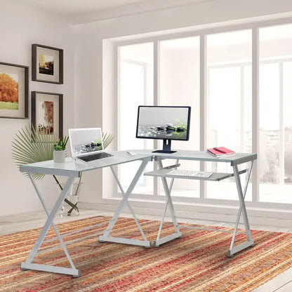 Deluxe Tempered Glass L-shaped Computer Desk