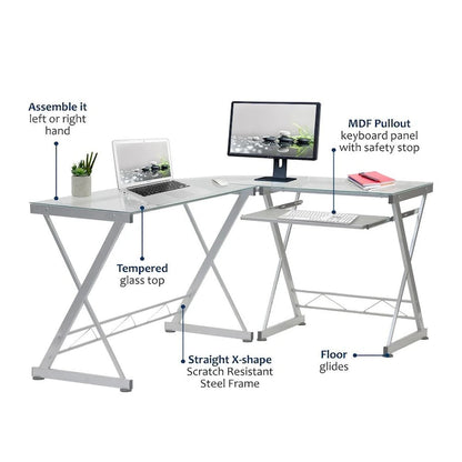 Deluxe Tempered Glass L-shaped Computer Desk