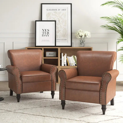 Rolled Armrests PU Accent Chair with Nailhead Trim (Set of 2)