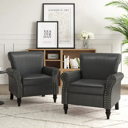 Rolled Armrests PU Accent Chair with Nailhead Trim (Set of 2)