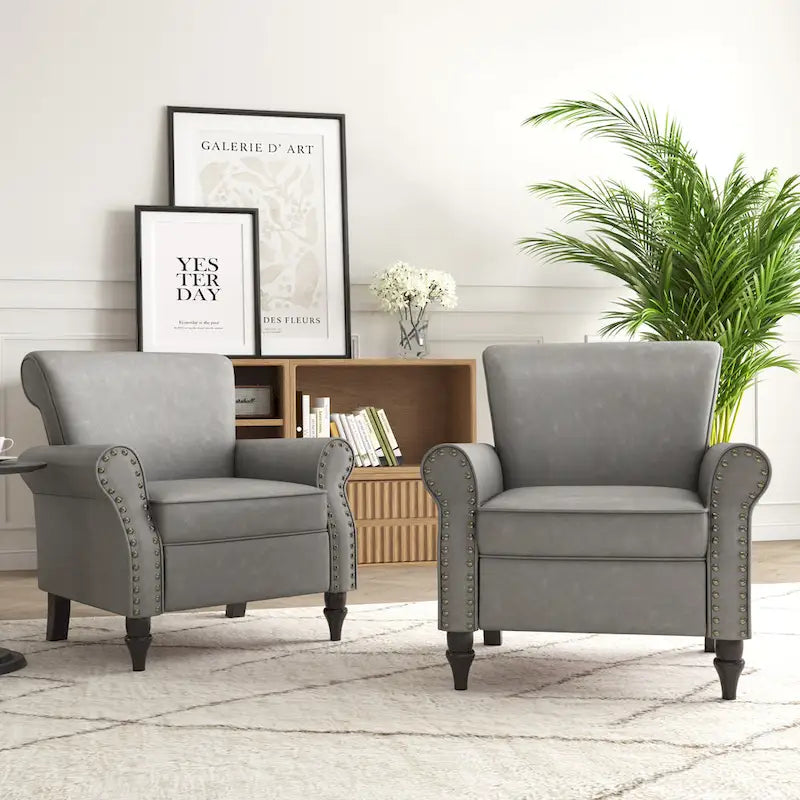 Rolled Armrests PU Accent Chair with Nailhead Trim (Set of 2)