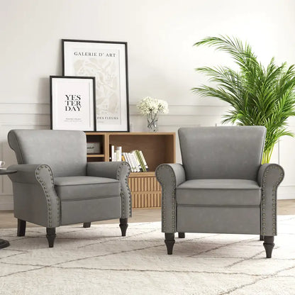 Rolled Armrests PU Accent Chair with Nailhead Trim (Set of 2)
