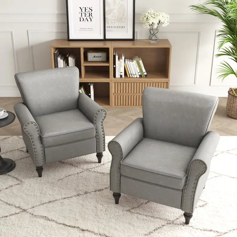 Rolled Armrests PU Accent Chair with Nailhead Trim (Set of 2)