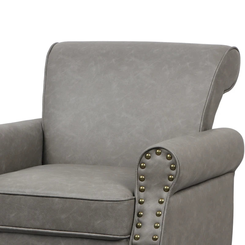 Rolled Armrests PU Accent Chair with Nailhead Trim (Set of 2)