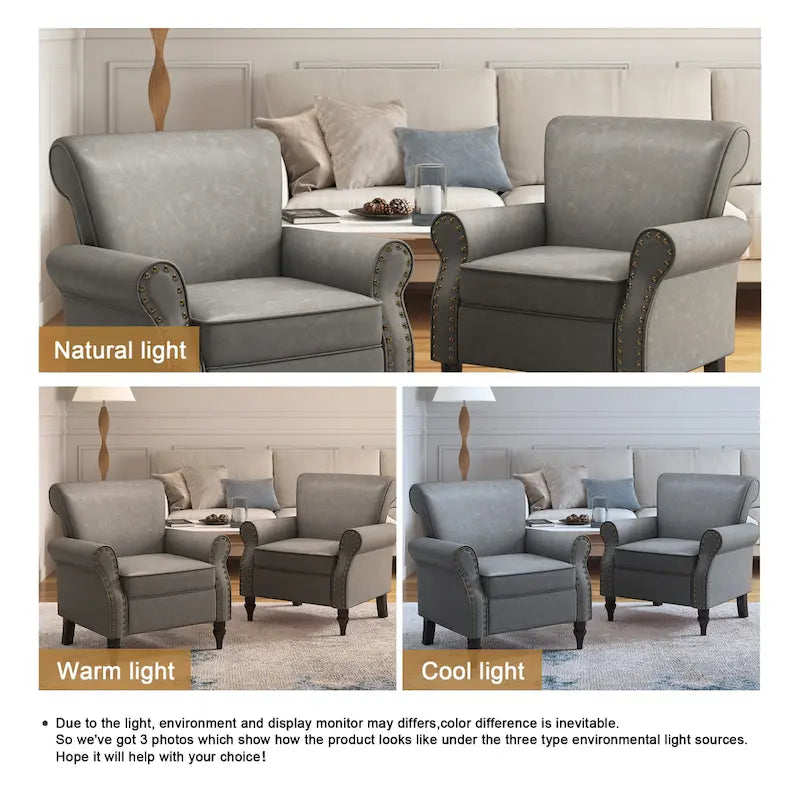 Rolled Armrests PU Accent Chair with Nailhead Trim (Set of 2)