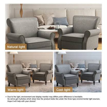 Rolled Armrests PU Accent Chair with Nailhead Trim (Set of 2)
