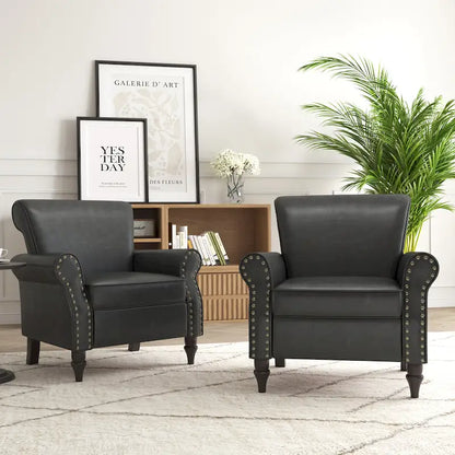 Rolled Armrests PU Accent Chair with Nailhead Trim (Set of 2)