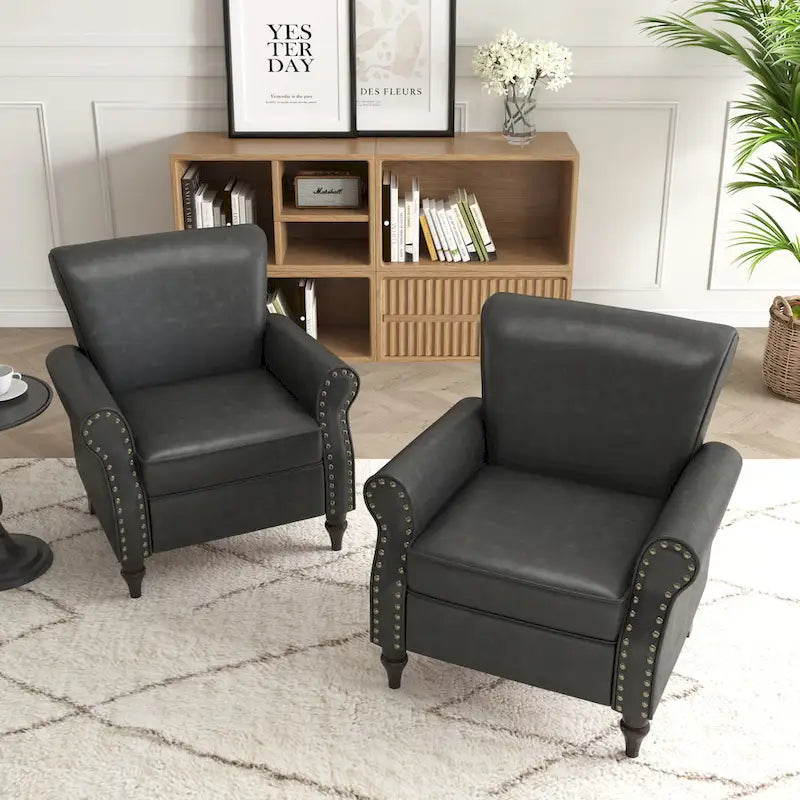 Rolled Armrests PU Accent Chair with Nailhead Trim (Set of 2)