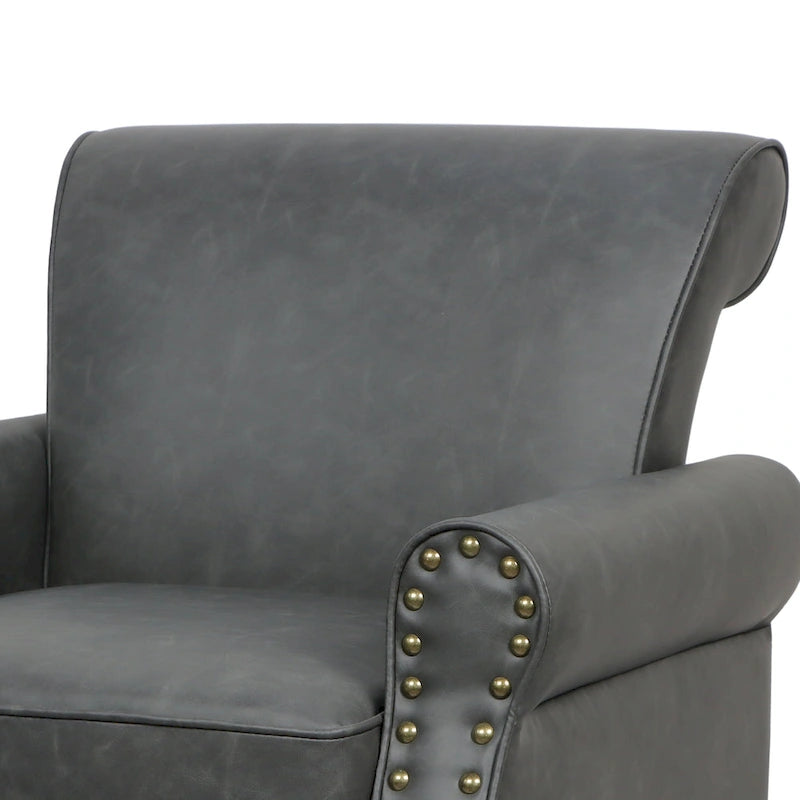 Rolled Armrests PU Accent Chair with Nailhead Trim (Set of 2)