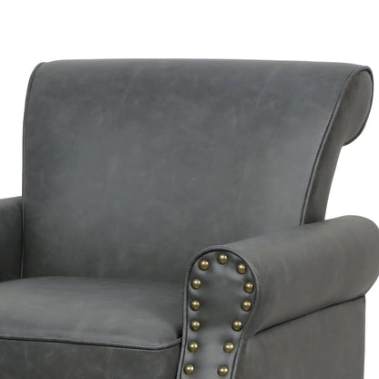 Rolled Armrests PU Accent Chair with Nailhead Trim (Set of 2)