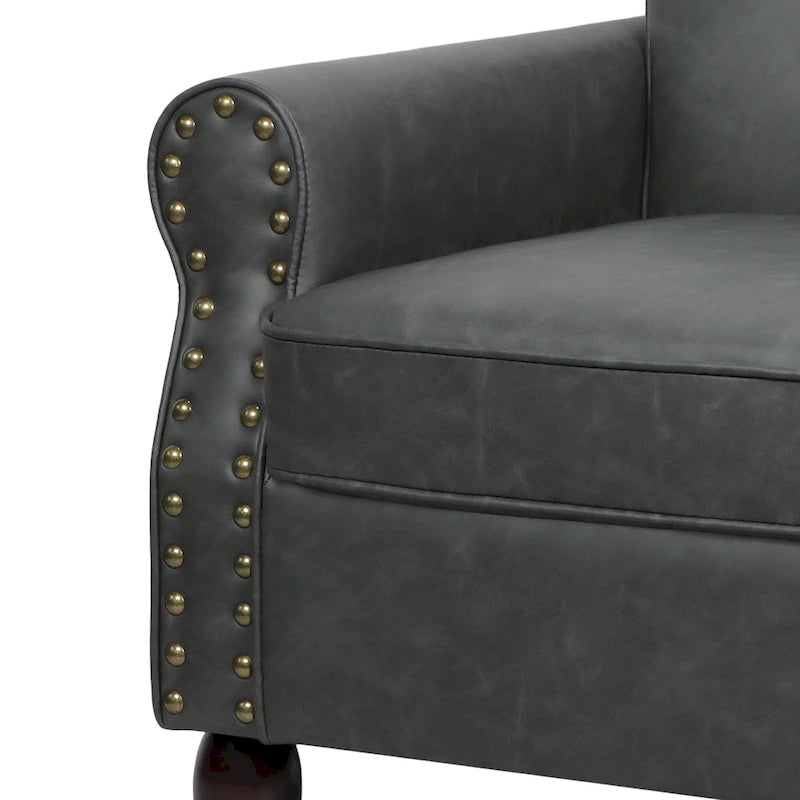 Rolled Armrests PU Accent Chair with Nailhead Trim (Set of 2)