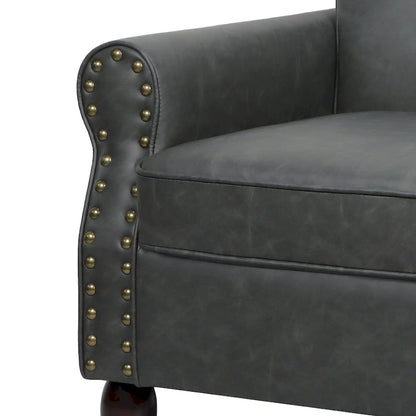 Rolled Armrests PU Accent Chair with Nailhead Trim (Set of 2)