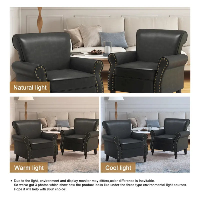 Rolled Armrests PU Accent Chair with Nailhead Trim (Set of 2)