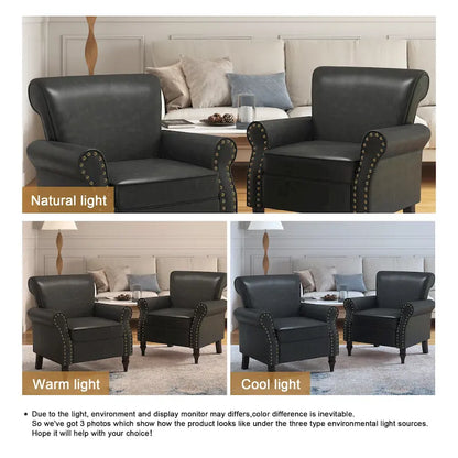 Rolled Armrests PU Accent Chair with Nailhead Trim (Set of 2)