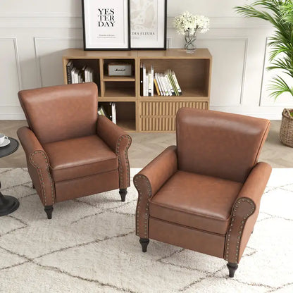 Rolled Armrests PU Accent Chair with Nailhead Trim (Set of 2)