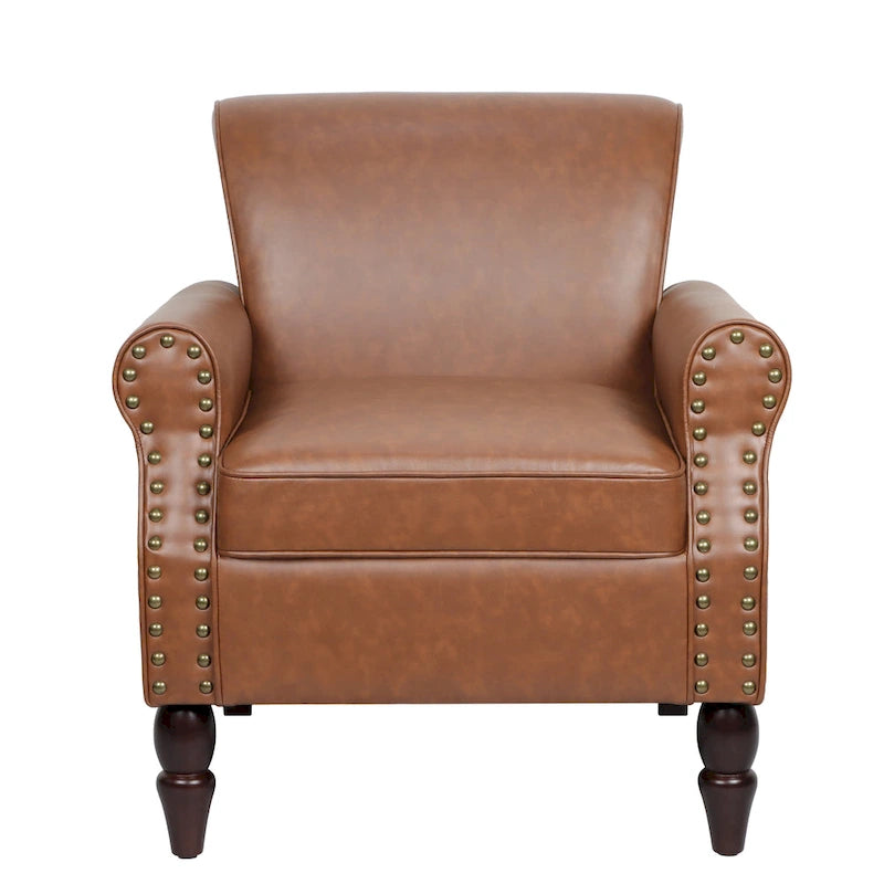 Rolled Armrests PU Accent Chair with Nailhead Trim (Set of 2)