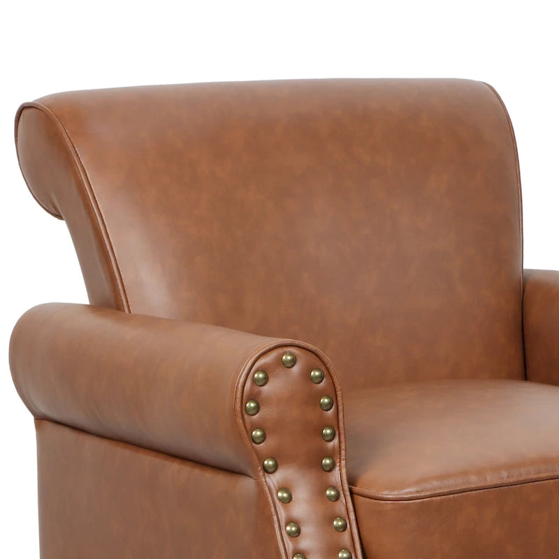 Rolled Armrests PU Accent Chair with Nailhead Trim (Set of 2)