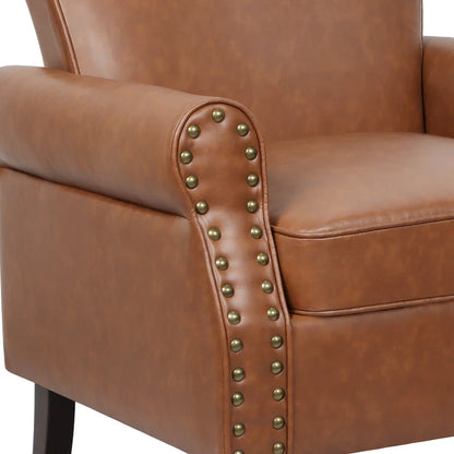 Rolled Armrests PU Accent Chair with Nailhead Trim (Set of 2)