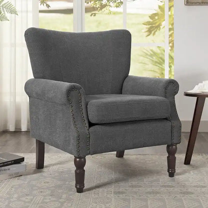 COZYMAN Modern Solid Wood Armchair Upholstered Fabric/Faux Leather Accent Chair for Living Room
