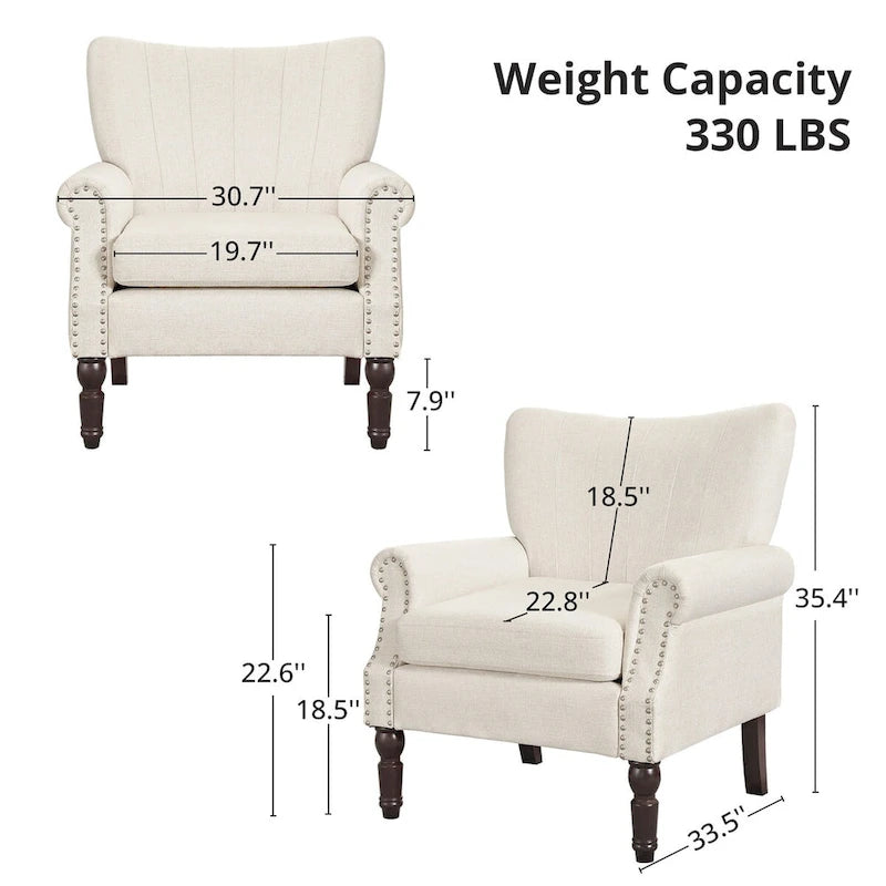 COZYMAN Modern Solid Wood Armchair Upholstered Fabric/Faux Leather Accent Chair for Living Room