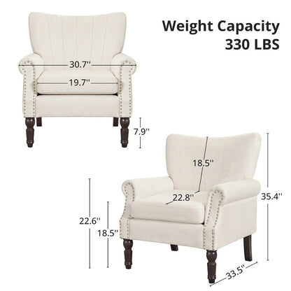 COZYMAN Modern Solid Wood Armchair Upholstered Fabric/Faux Leather Accent Chair for Living Room