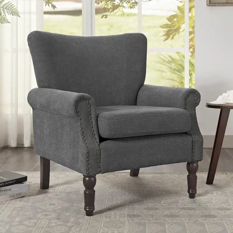 COZYMAN Modern Solid Wood Armchair Upholstered Fabric/Faux Leather Accent Chair for Living Room