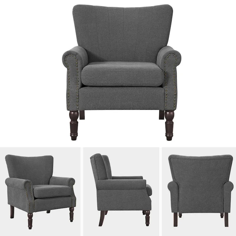 COZYMAN Modern Solid Wood Armchair Upholstered Fabric/Faux Leather Accent Chair for Living Room