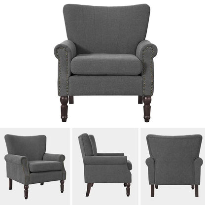 COZYMAN Modern Solid Wood Armchair Upholstered Fabric/Faux Leather Accent Chair for Living Room