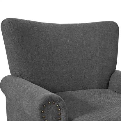 COZYMAN Modern Solid Wood Armchair Upholstered Fabric/Faux Leather Accent Chair for Living Room