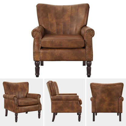 COZYMAN Modern Solid Wood Armchair Upholstered Fabric/Faux Leather Accent Chair for Living Room