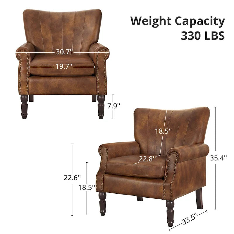 COZYMAN Modern Solid Wood Armchair Upholstered Fabric/Faux Leather Accent Chair for Living Room